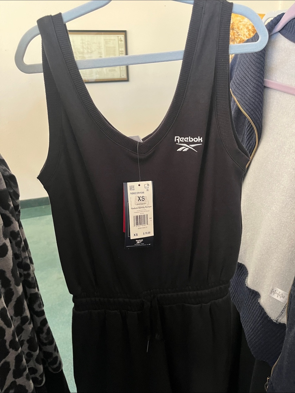 Reebok Black One-Piece Bodysuit Romper tank top with drawstring waist
